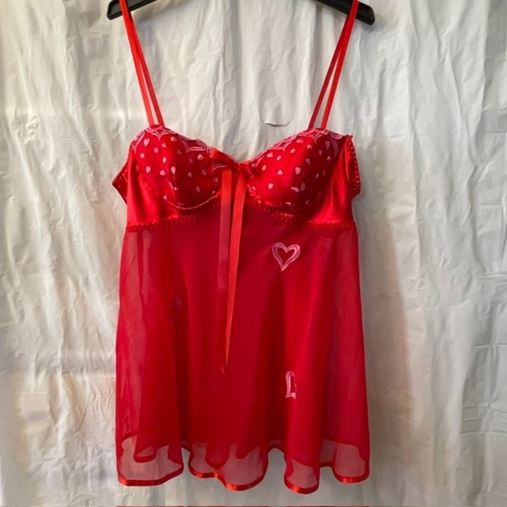 VTG Inner Most Sears Red Heart Mesh Babydoll Lingerie Chemise Slip Dress NWOT 2X